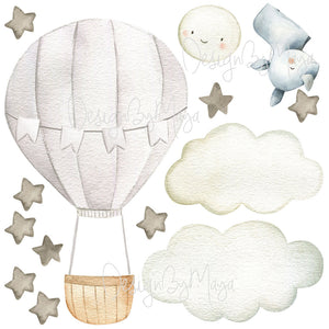Baby animal inside Hot Air Balloon - Fabric Nursery Wall Art Decals