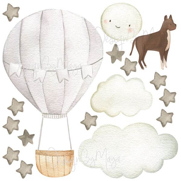 Baby animal inside Hot Air Balloon - Fabric Nursery Wall Art Decals