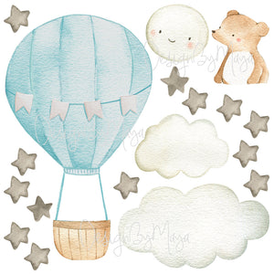 Baby animal inside Hot Air Balloon - Fabric Nursery Wall Art Decals