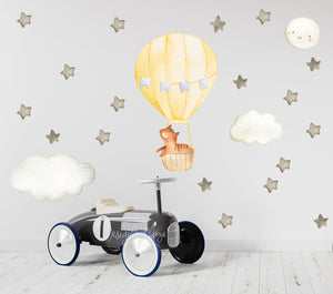 Baby animal inside Hot Air Balloon - Fabric Nursery Wall Art Decals