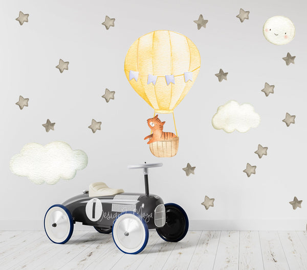 Baby animal inside Hot Air Balloon - Fabric Nursery Wall Art Decals