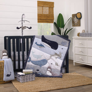 Seas The Day Multi Sea Animals Blue and White 100% Cotton Photo Op Fitted Crib Sheet
