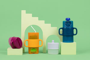 KiddyTrek 4-in-1 Sip & Snack Set: versatile food pouch, juice box holder, snack cup, and sip cup for babies.