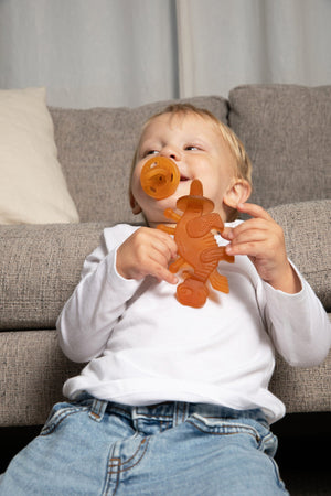 Dibly Amber - Baltic Amber & Natural Rubber Dinosaur Teether with Toothbrush Tail