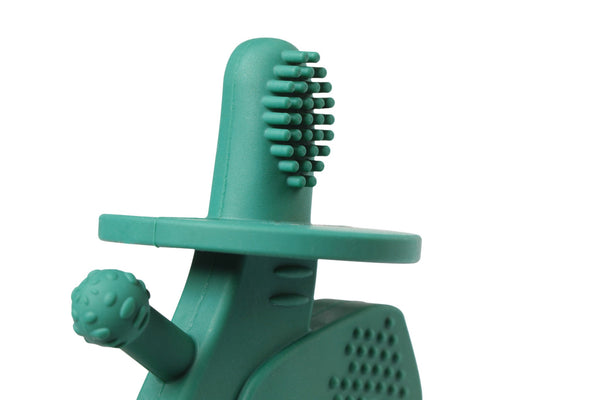 Dibly - Green - Baltic Amber & Natural Rubber Dinosaur Teether with Toothbrush Tail