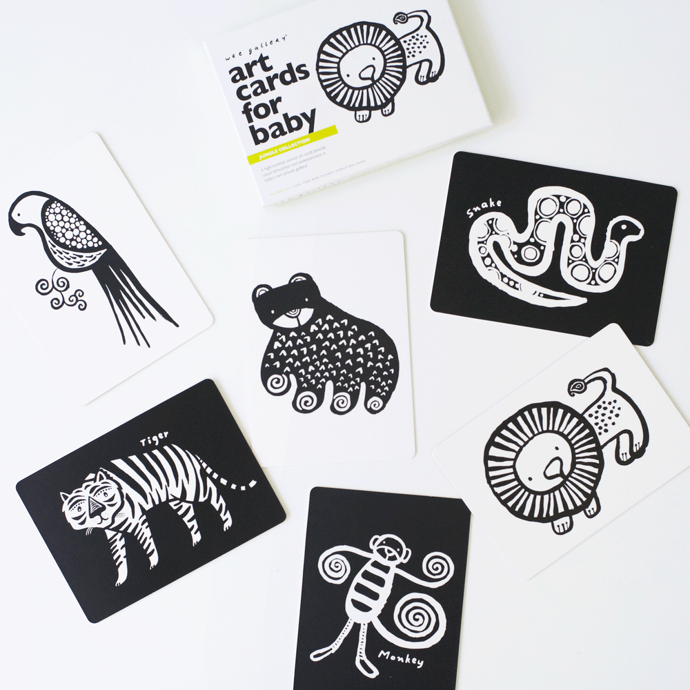 Art Cards for Baby - Jungle Collection featuring vibrant jungle-themed designs for early visual stimulation.