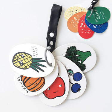 Colorful I See in the Market stroller cards for babies, perfect for sensory play and engagement during outings.