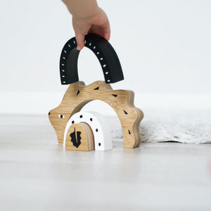 Bamboo Nesting Hedgehog wooden toy for babies, showcasing a cute design from angle 4. Perfect for imaginative play.