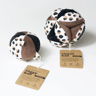 Acorn Clutch and Taggy Ball Bundle - colorful baby toys for sensory play and development.