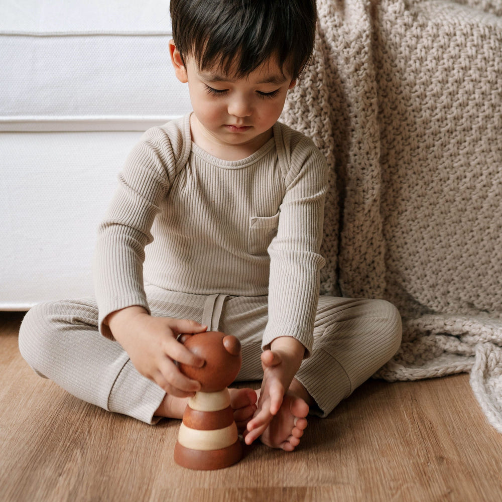 Wood Stacker Bear - colorful wooden toy for stacking and learning, perfect for babies and toddlers.