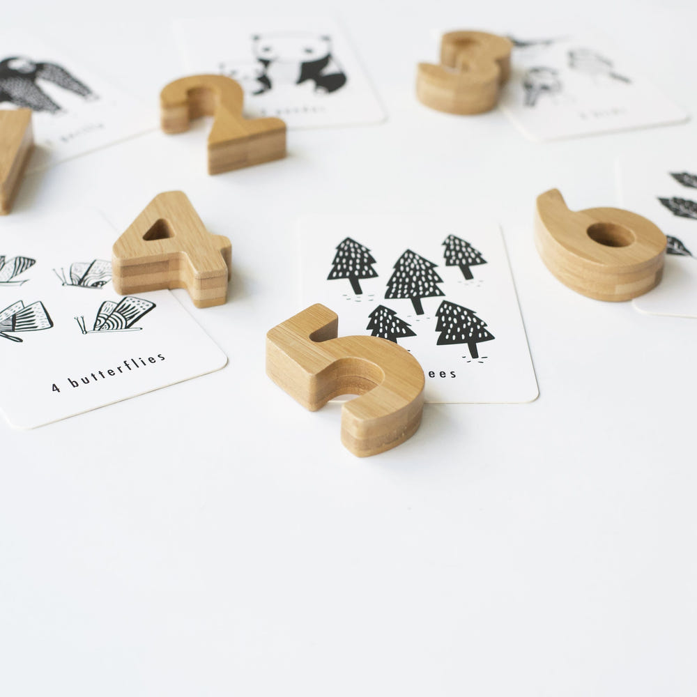Bamboo Numbers wooden toy set for babies, promoting early learning and development.