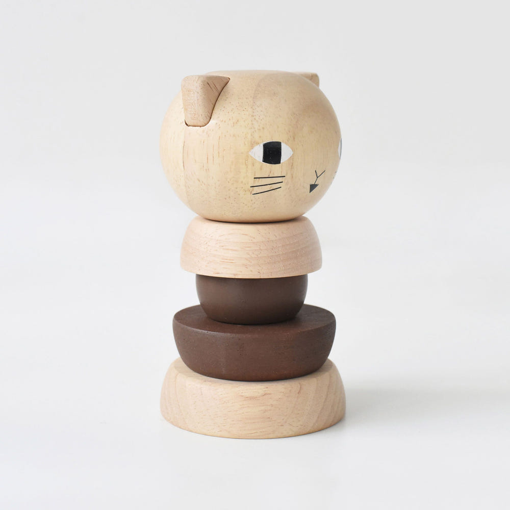 Wood Stacker Cat - colorful wooden toy for babies, promoting fine motor skills and imaginative play.