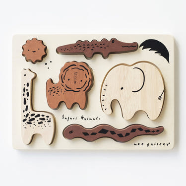 Wooden Tray Puzzle featuring colorful Safari Animals - perfect educational toy for toddlers.
