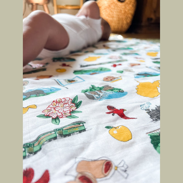 West Virginia Baby Giftset:  Baby Swaddle Blanket and Burp/Bib Combo Hospital Coming Home Essential