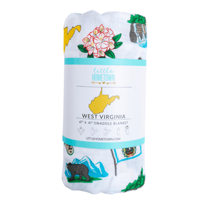 West Virginia Baby Giftset:  Baby Swaddle Blanket and Burp/Bib Combo Hospital Coming Home Essential