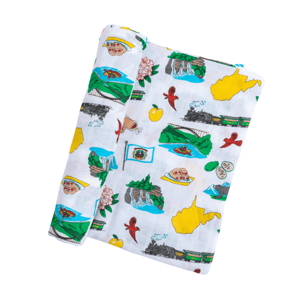 West Virginia Baby Giftset:  Baby Swaddle Blanket and Burp/Bib Combo Hospital Coming Home Essential