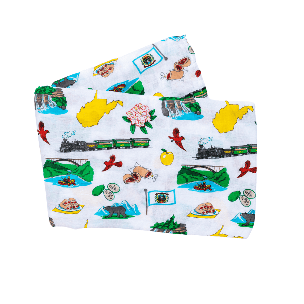 West Virginia Baby Giftset: Swaddle blanket and burp/bib combo for newborns, perfect for cozy and stylish care.