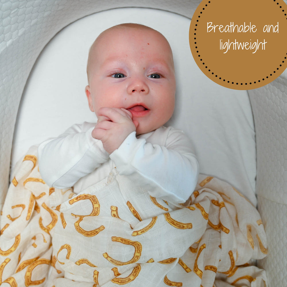 Lucky Horse Shoe Baby Muslin Swaddle Blanket - MOOGCO Baby