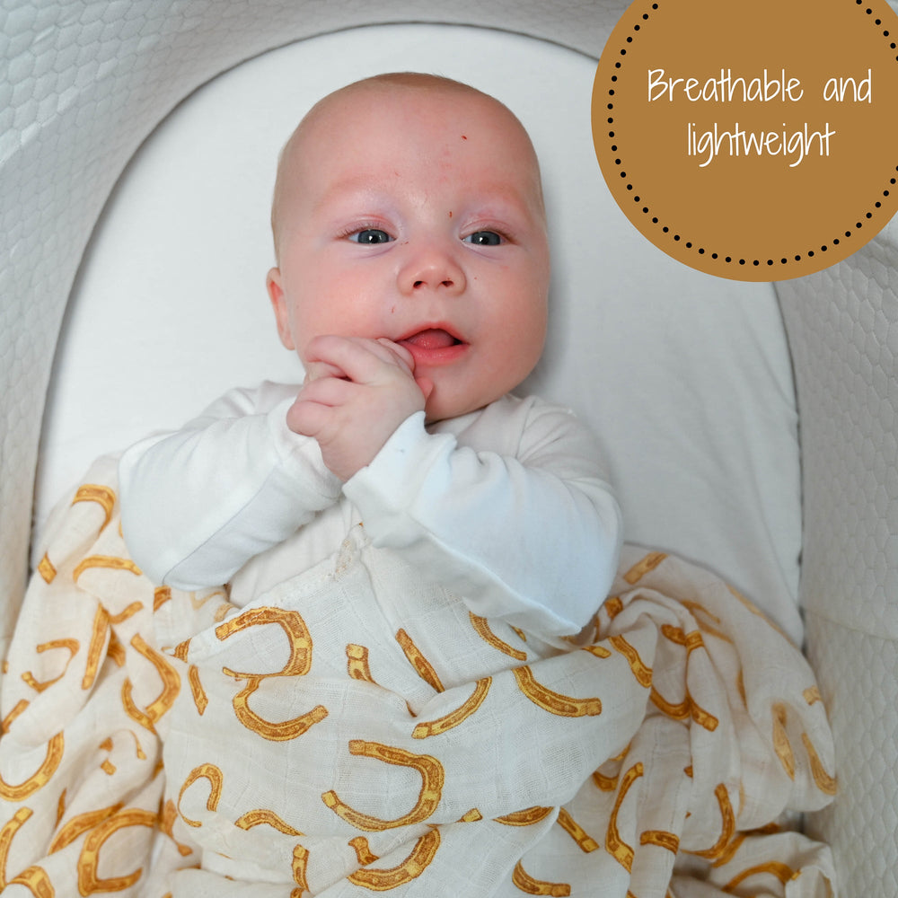 Lucky Horse Shoe Baby Muslin Swaddle Blanket