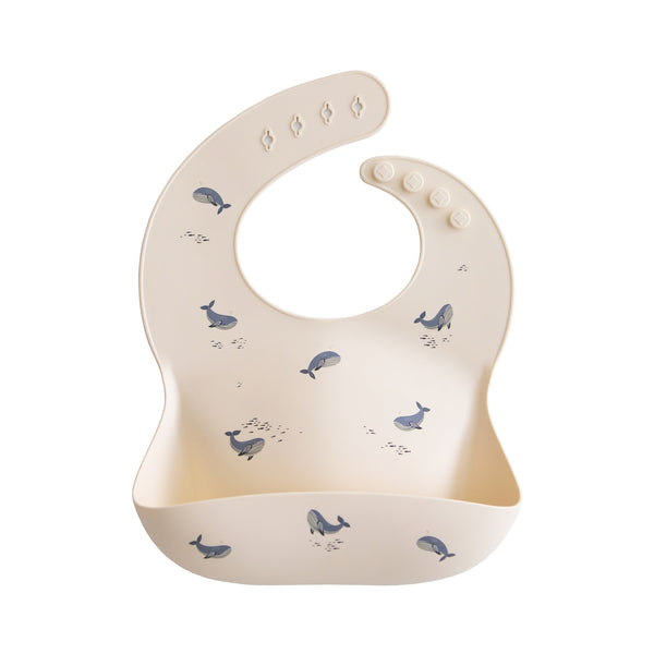 Mushie Silicone Baby Bib Adjustable Neck Strap Deep Pocket