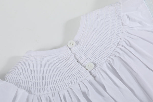White and Blue Holy Smocked Bishop Dress