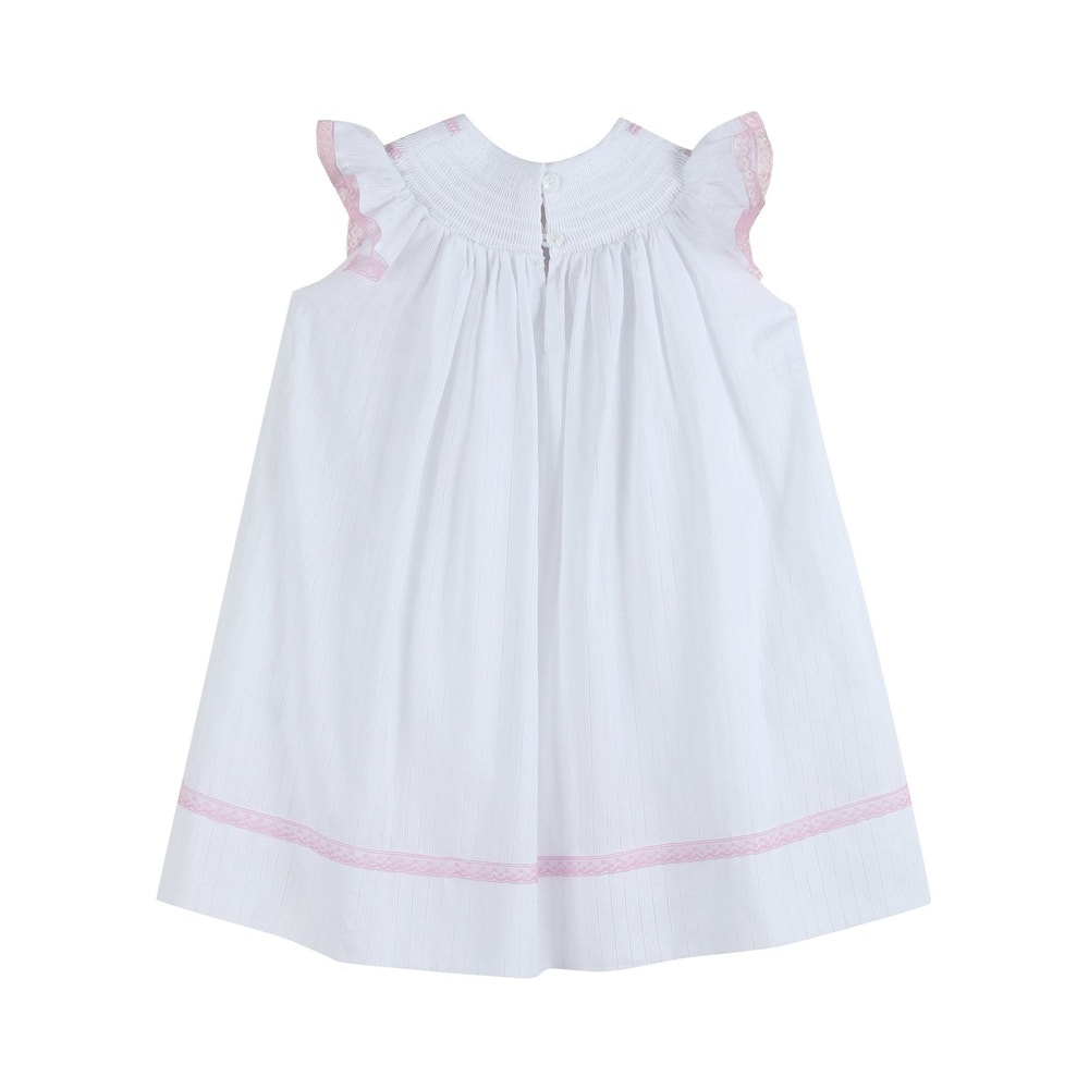 White and Pink Cross Smocked Bishop Dress - MOOGCO Baby