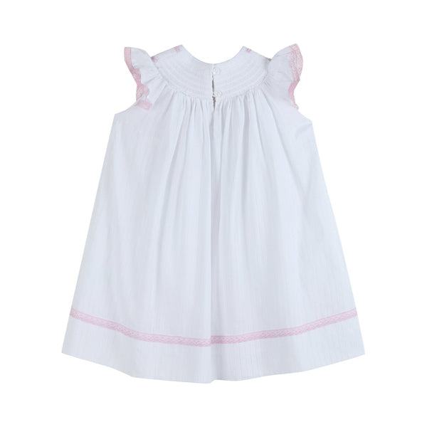 White and Pink Cross Smocked Bishop Dress