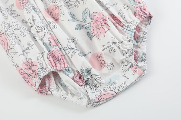White and Pink Floral Smocked Flutter Romper
