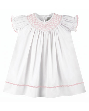 White and Pink Smocked Bishop Dress