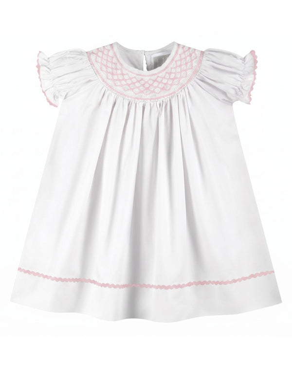White and Pink Smocked Bishop Dress