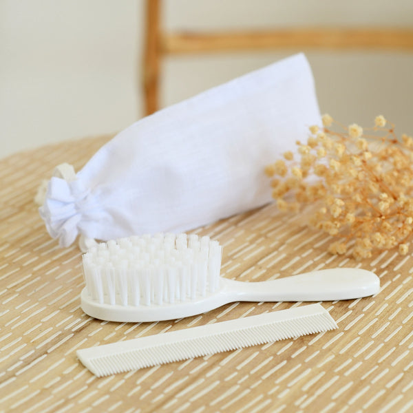 White Baby Hairbrush & Comb Set | Made in France