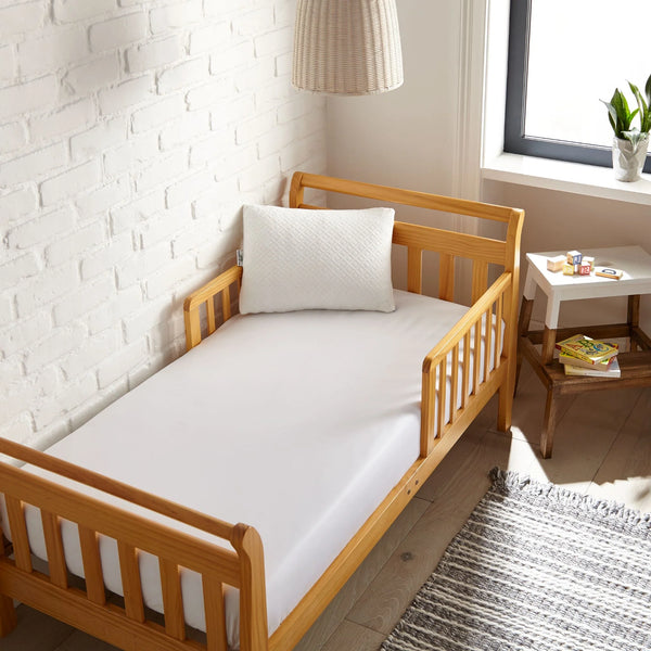 Cooling bamboo crib fitted sheet for a comfortable and breathable sleep environment for babies.