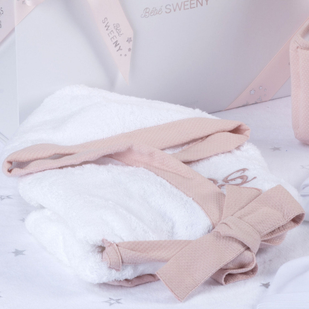 MON BEAU TROUSSEAU | Girls White & Dusty Rose Bathrobe - MOOGCO Baby