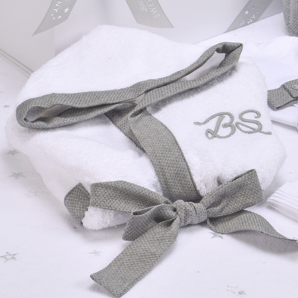 MON BEAU TROUSSEAU | Boys White & Grey Bathrobe - MOOGCO Baby
