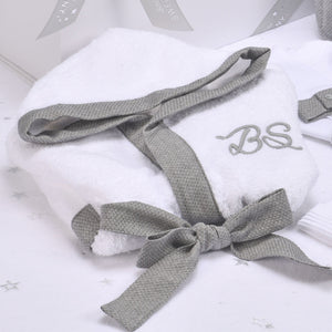 MON BEAU TROUSSEAU | Boys White & Grey Bathrobe