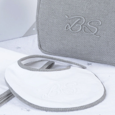 MON BEAU TROUSSEAU | Boys White & Grey Cotton Bib - MOOGCO Baby