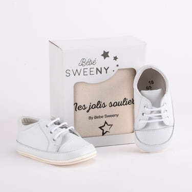 Boys White Leather Pre-Walker Lace Shoes - MOOGCO Baby