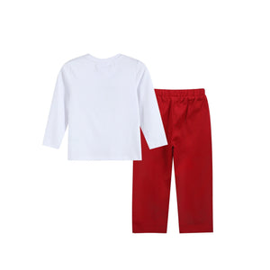 White Christmas Smocked Shirt and Red Corduroy Pants Set