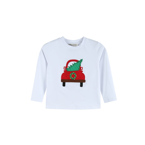 White Christmas Tree Truck Shirt and Red Pants Set