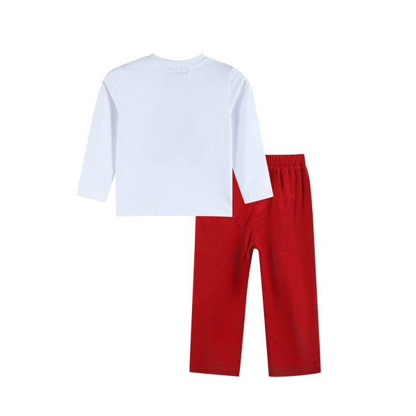 White Christmas Tree Truck Shirt and Red Pants Set