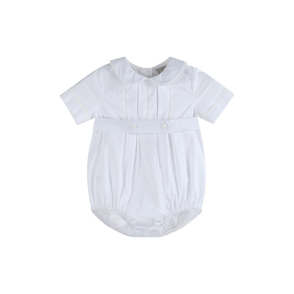 White Collared Button Romper with Bonnet