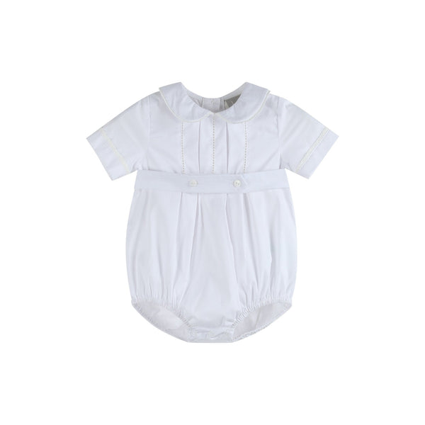 White Collared Button Romper with Bonnet