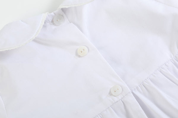 White Collared Button Romper with Bonnet