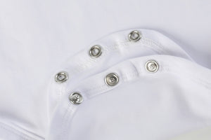 White lace collared girls long sleeve bodysuit romper, angle 3 view, perfect for stylish baby outfits.