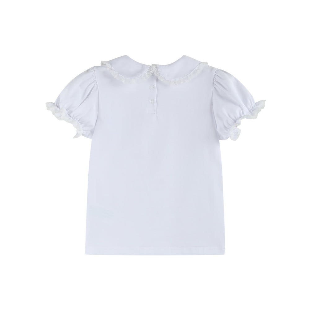White Lace Collared Girls Short Bubble Sleeve Top - MOOGCO Baby