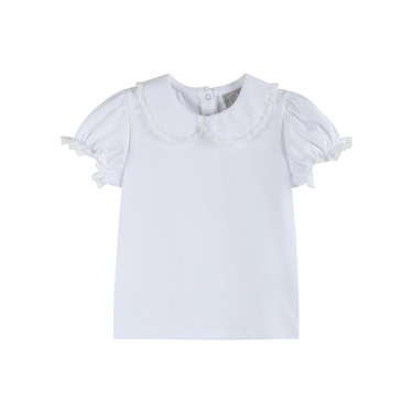 White Lace Collared Girls Short Bubble Sleeve Top - MOOGCO Baby