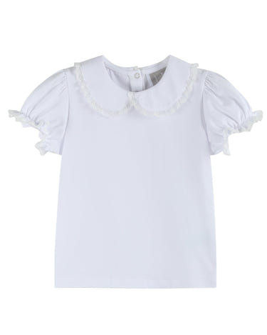 White Lace Collared Girls Short Bubble Sleeve Top