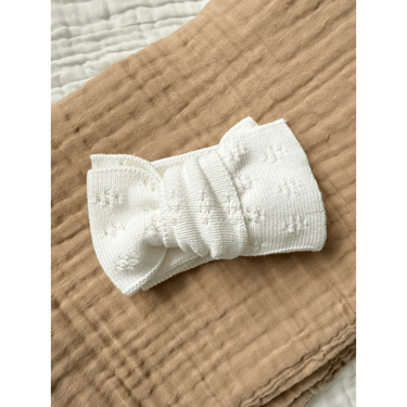 White Organic Cotton Pointelle Oversized Bow Baby Headband