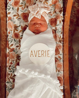 White Pom Muslin Swaddle Blanket