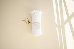White Pom Muslin Swaddle Blanket